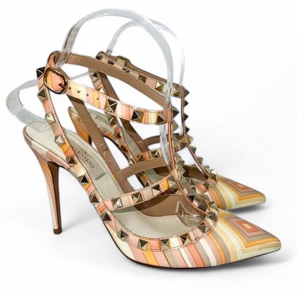Authentic VALENTINO GARAVANI Mandarin Sorbet Strappy Rockstud Heels Size… - Picture 2 of 10